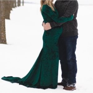 Green Crush Velvet Maternity Dress